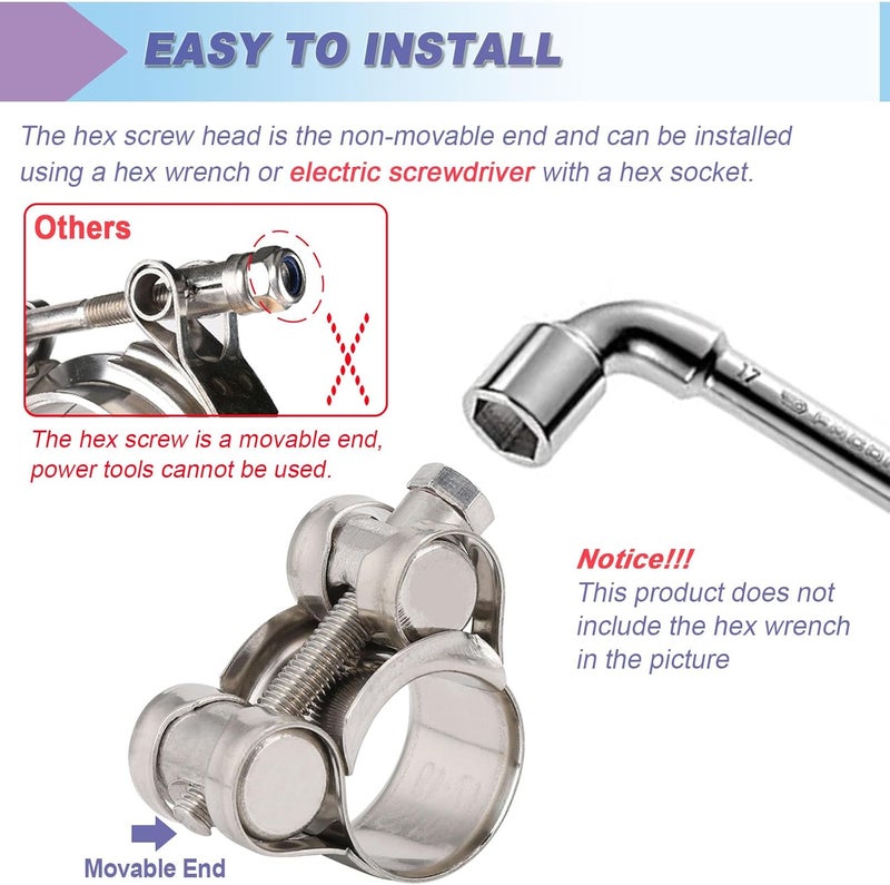 Suprom 4 Pack 0.8" T-Bolt Hose Clamps, 304 Stainless Steel Heavy Duty Hose Clamps, Turbo Intake Clamp Working Range 20mm-22mm for 0.8" Hose OD - Image 3